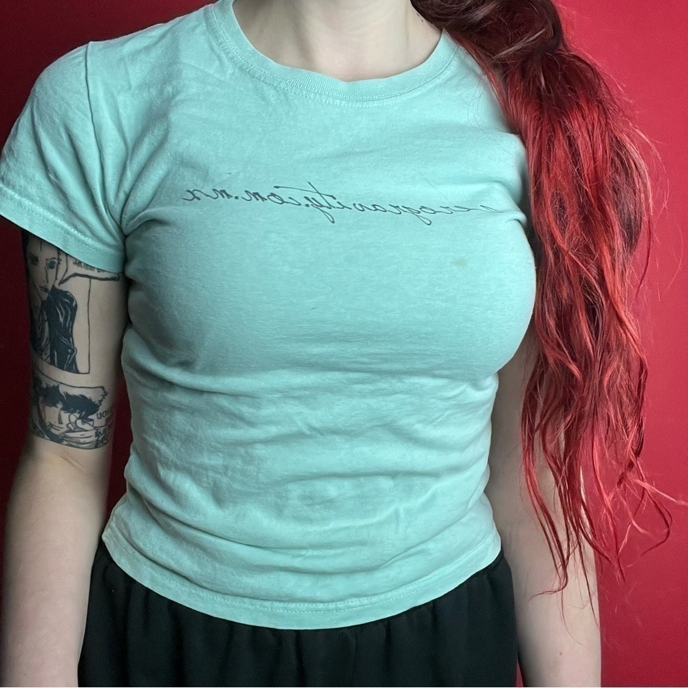 Baby blue tee with graphics on front and back🤍💙​​​​​​​​​​​​​​​​​​​​​​​